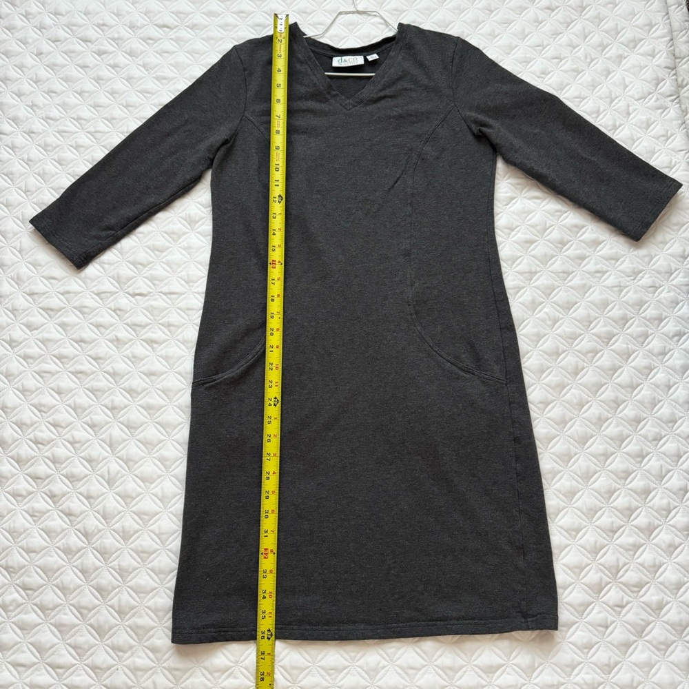 D&Co Active French Terry 3/4 Sleeve V-Neck Dress Pockets Dark Gray Sz XS - Picture 4 of 10